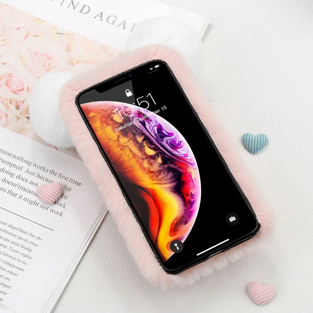 LLZ.COQUE чехол с кроликом пандой из черного меха для samsung A3 A5 A6 A8 J3 J4 J5 J6 PLUS пушистый мягкий ТПУ чехол для телефона Galaxy