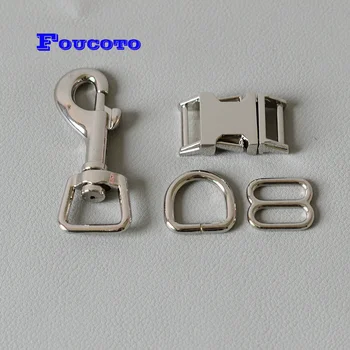 

20 sets Metal hardware D rings clip belt loop adjuster release buckle 15mm for paracord dog cat collar DIY sewing accessories