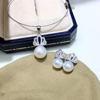 

Crown 925 Silver Pearl Pendant and Earrings Settings Findings Base Jewelry Set Mountings Parts for Pearls Beads