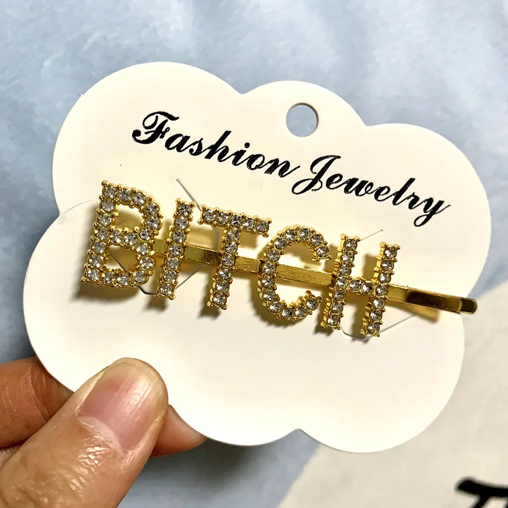 BITCH Gold 1 шт., заколки для волос с кристаллами и буквами, стразы, заколки для волос, заколки для волос, инструменты для укладки волос, аксессуары, ювелирный подарок - Цвет: BITCH Gold