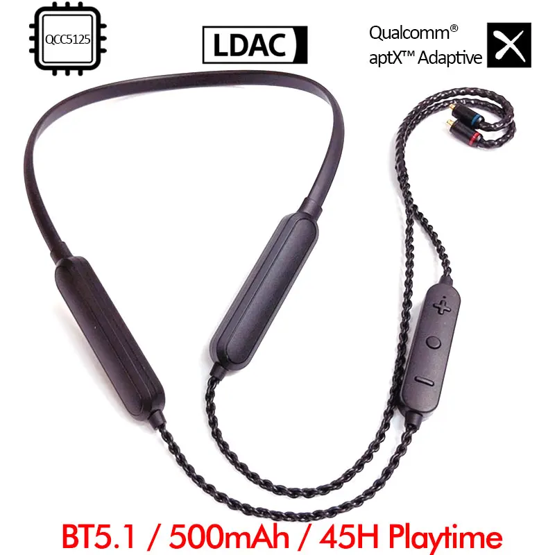LDAC Bluetooth Cable 500mAh Battery/45 Hours Playtime Hi-Res Audio 24Bit/96kHz Wireless aptX Adaptive HD Lossless Transmission |