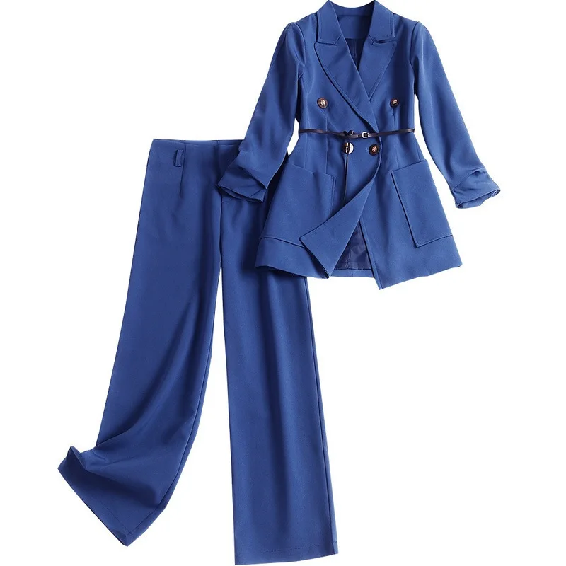 

High Quality Blue Women Pantsuits Work Pant Suits OL 2 Piece Sets Women Blazer Jacket & Pencil Pant Suit For Women Set