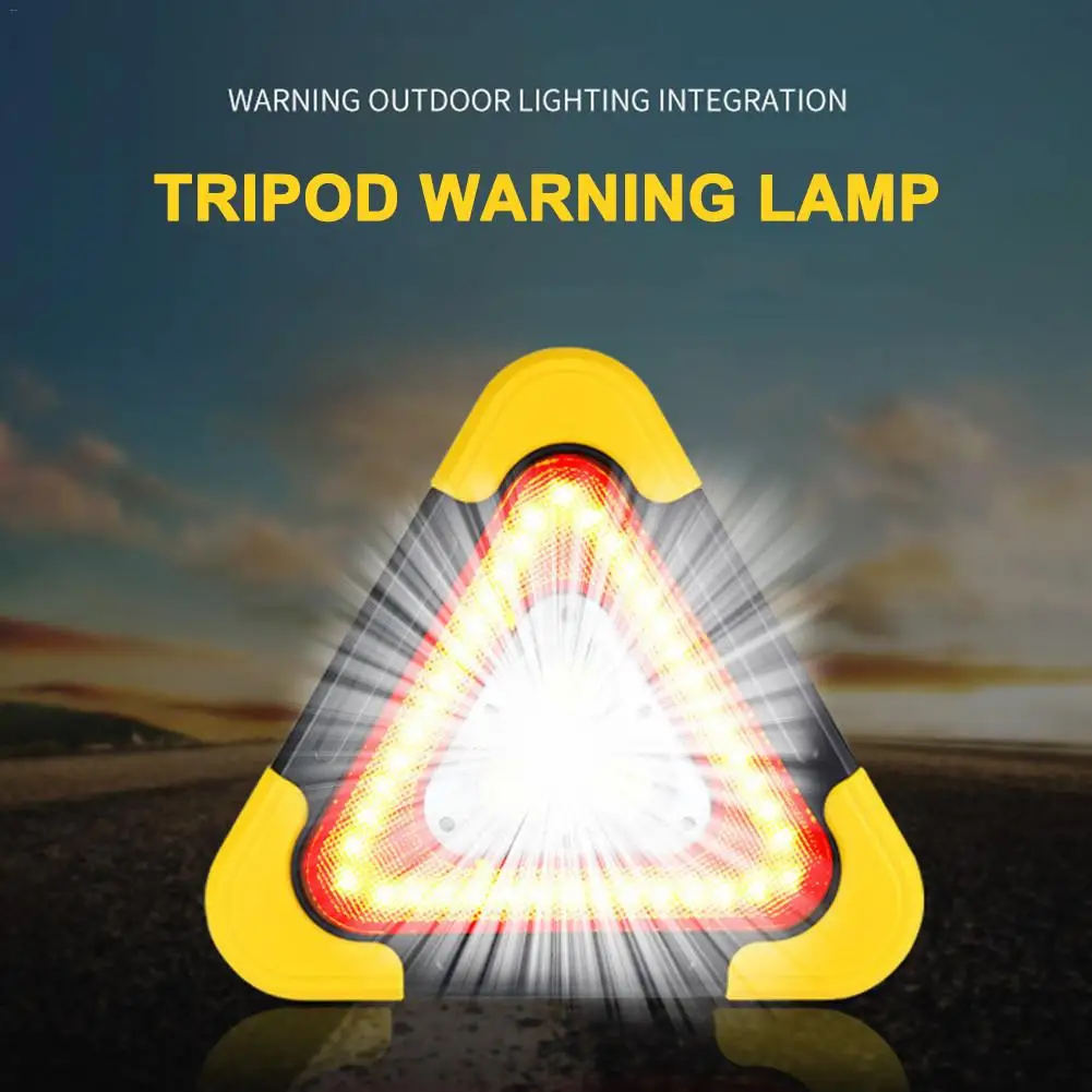 Car Warning Light Solar+USB Charging Multi-functional Tripod Warning Lamp COB Work Light Emergency Light For Auto Yellow Angle