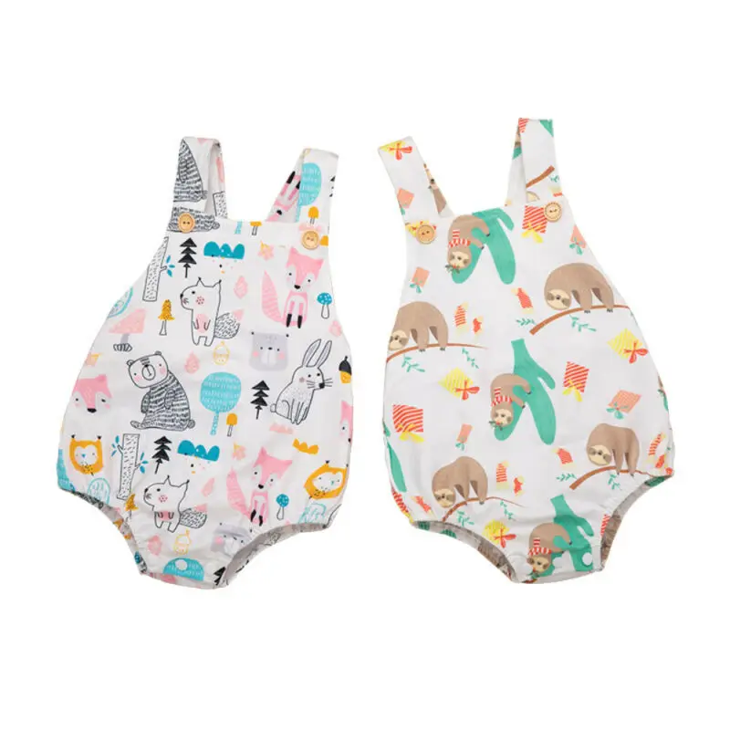 

2019 Children Summer Clothing Newborn Infant Baby Girl Floral Animal Bodysuit Jumpsuit Outfit Sleeveless Backless Sunsuit 0-24M