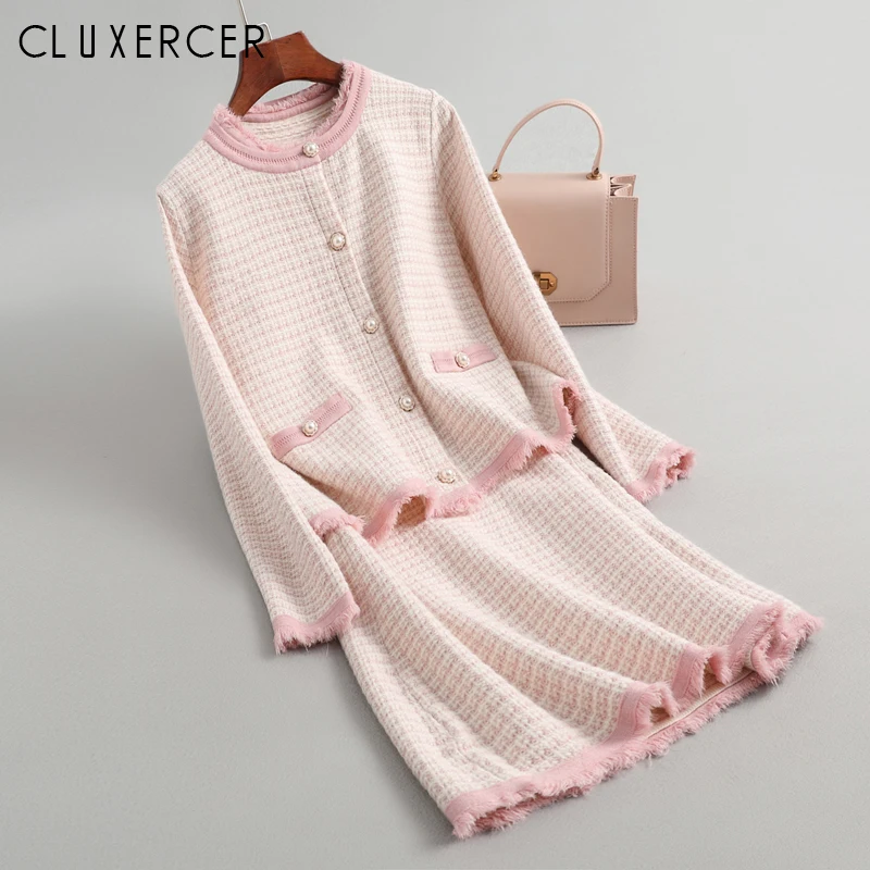 

Autumn Knitted 2 Piece Set Women Knit Cardigan And Knitted Dress Set Lady Runway Knitting Set Casual Female Set