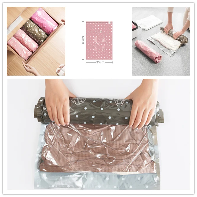 

200pcs 100sets Hand Rolling Compression Vacuum Bag Space Saving Seal Bags Border Foldable Compressed Home Clothes Storage Bag