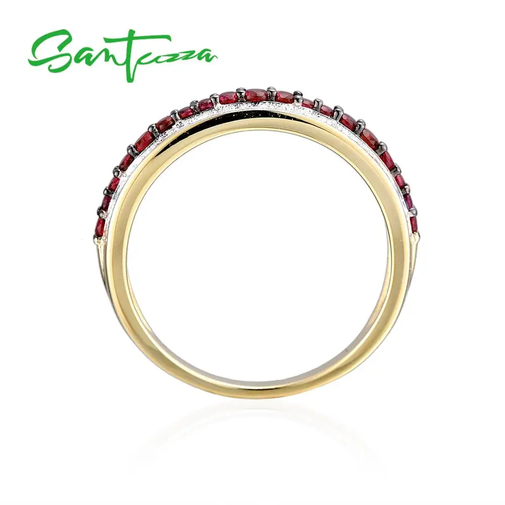 SANTUZZA серебряное кольцо для женщин 925 пробы Серебряное модное круглое кольцо блестящее красно-белое кубическое циркониевое модное ювелирное изделие