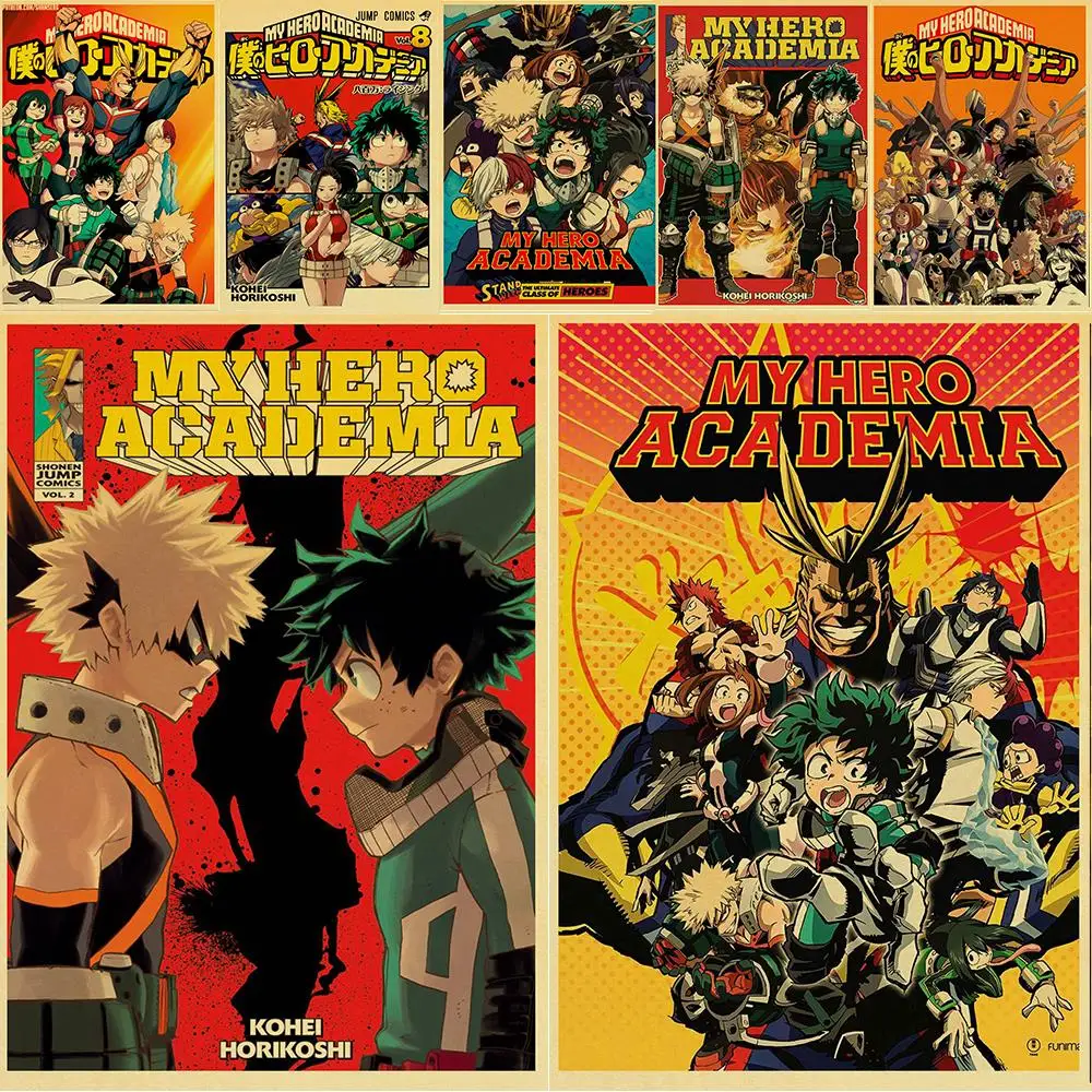 Japanese Anime My Hero Academia Retro Poster Vintage Cool Style Kraft Paper Wall Painting For Home Decor