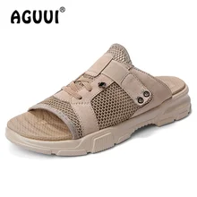 Мужские дышащие сетчатые тапочки; мужские легкие повседневные шлепанцы; пляжная обувь с открытым носком; Chanclas Hombre; размеры 38-44