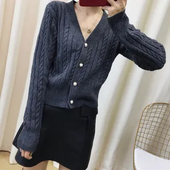 

Women Sweater 2019 Autumn New Vintage Twist Knit Cardigan Sweater