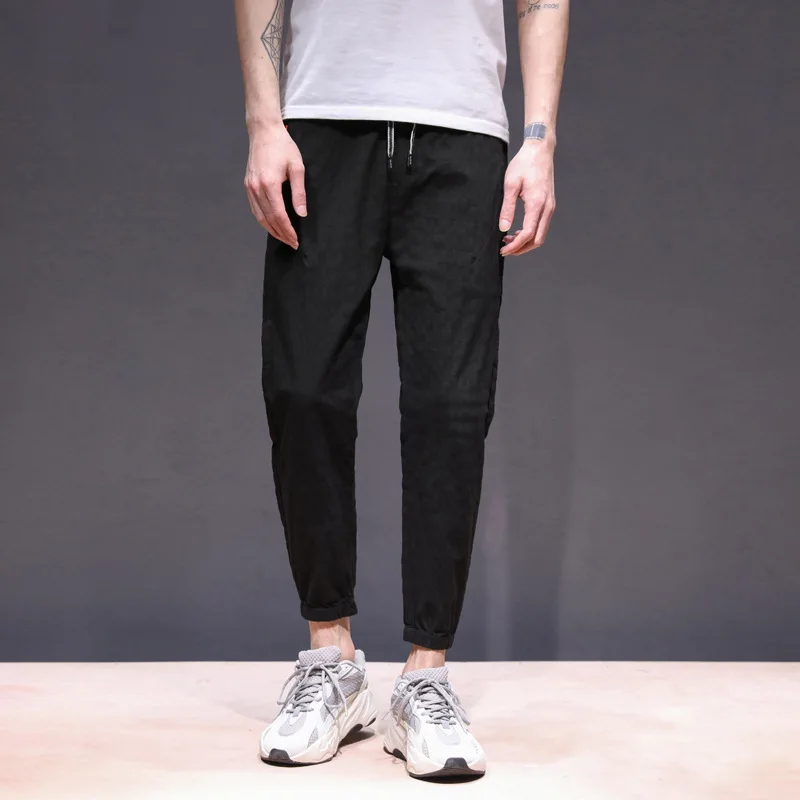 

Spring Thin Korean-style Capri Casual Pants Cotton Linen Slim Fit Teenager Fashion 9 Points Skinny Harem Pants Sub-538
