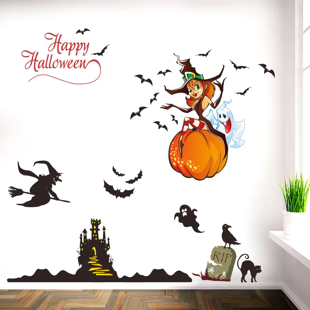 Hallowmas19 Хэллоуин стиль ведьмы призрачная летучая мышь украшения гостиной экологически чистые съемные наклейки на стену