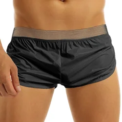 Mens Summer Sexy Shorts Wetlook Faux Leather Boxer Briefs Trunks Elastic Waistband Lounge Short Pants Hombre Beach Casual Trunks