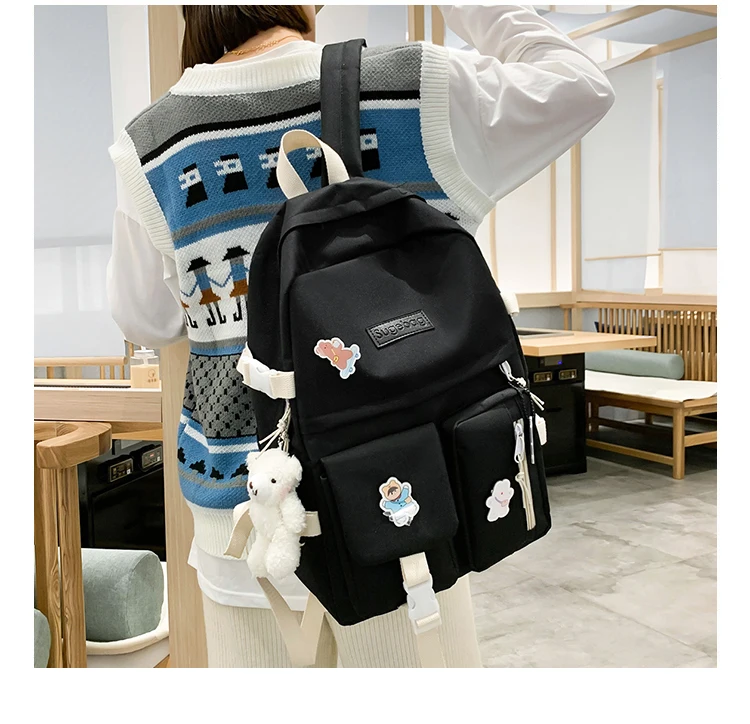 NEW 5 Piece Set backpacks fashion canvas kawaii female Korean Shoulder bag Casual College Students backpack School bag for girl