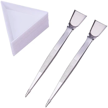 

20Pcs White Plastic Triple-cornered Bead Sorting Trays and 2Pcs Stainless Steel Handy Tweezer with Scoop Use to Sort