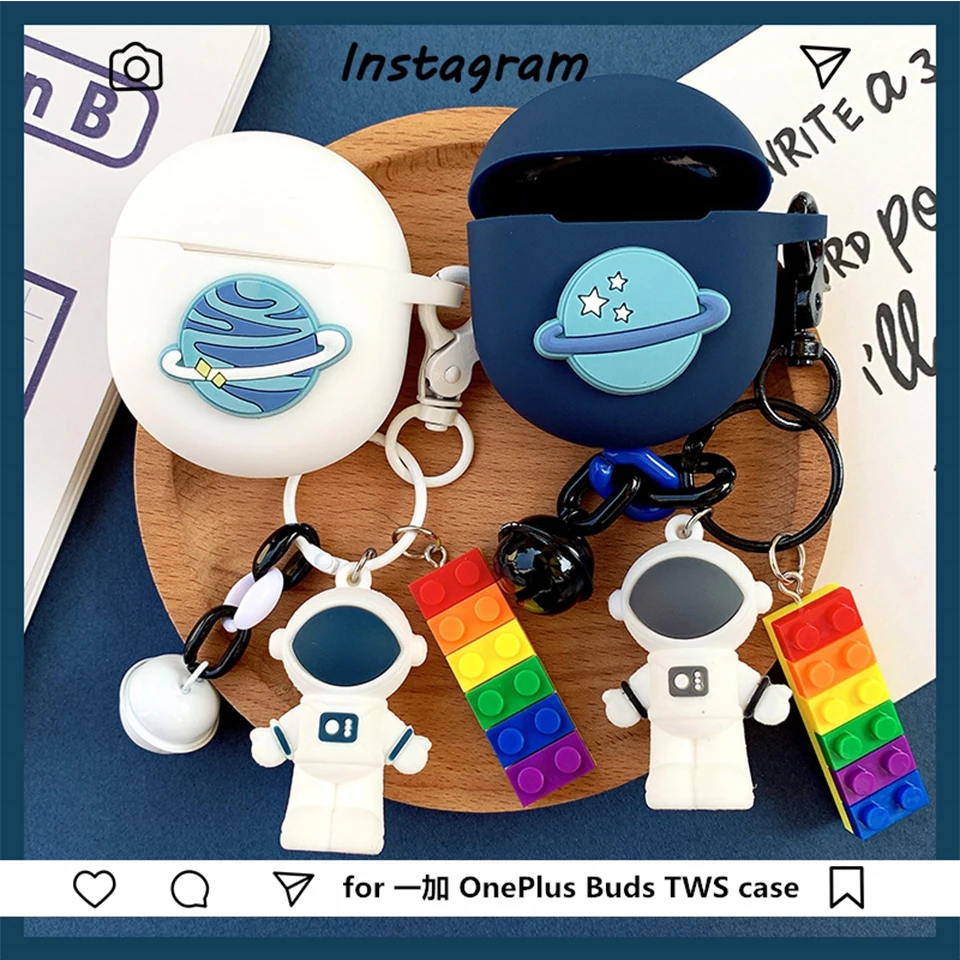 

Cute Trendy Cartoon Astronaut Case for Oneplus Buds 2020 TWS Soft Dustproof Shockproof Protective Case With Keyring for Lovers