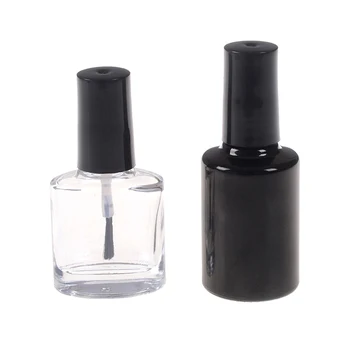 

10ml 15ml Transparent Black Glass Empty Nail Polish Refillable Bottle With Brush Small Makeup Cosmetic Containers