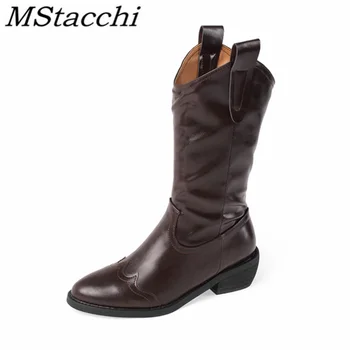 

Mstacchi Tenis Masculino Platform Square Heel Women Boots 2020 New Design Genuine Leather Pointed Retro Fashion Sexy Madam Shoes
