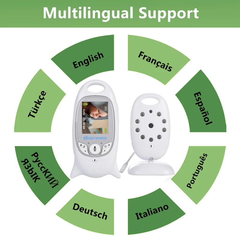 VB601 беспроводной видео детский монитор Цветная камера безопасности 2 способа ночного видения инфракрасный Светодиодный контроль температуры и 8 колыбельных
