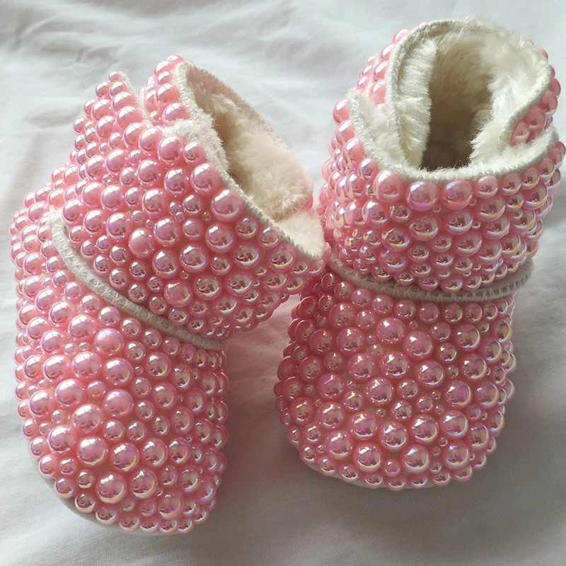 Розовые шикарные ботинки со стразами для маленьких девочек; Роскошная Сияющая Жемчужина; сапоги для девочек; сезон осень-зима