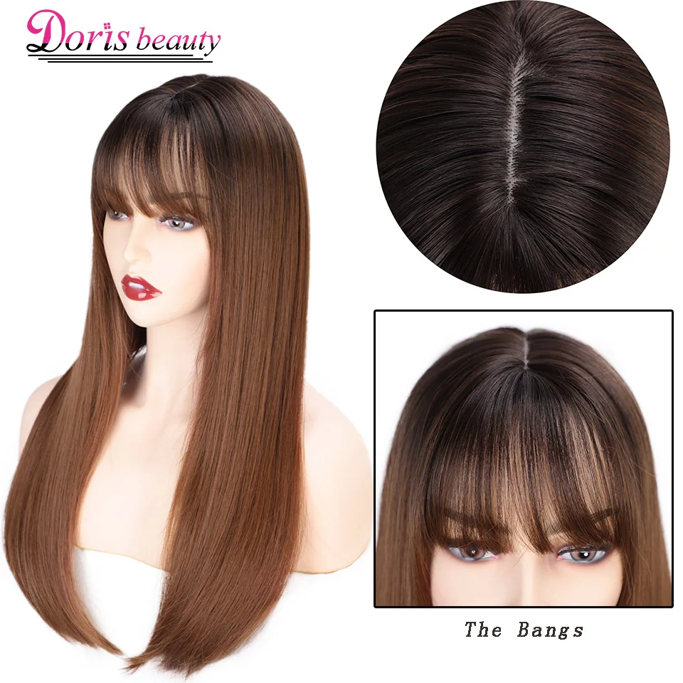 Doris beauty длинный прямой синтетический парик с челкой темный корень Омбре коричневый парики для Черный Белый для женщин Косплей термостойкие волосы