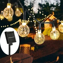 8 modos de luz solar bola de cristal 5m/7m/12m/led luzes da corda luzes de fadas guirlandas para festa de natal decoração ao ar livre