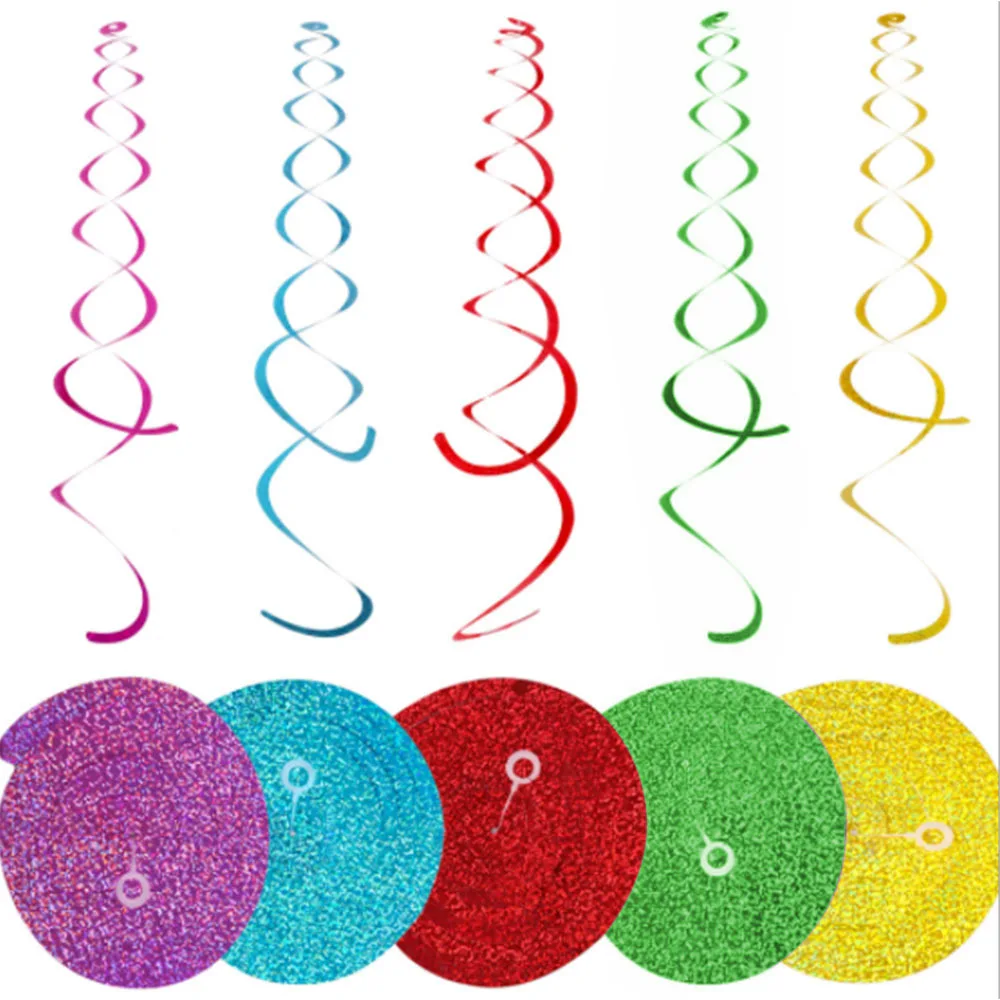 Laser Mirror 6pcs/pack Spiral Birthday Wedding Decoration Banner Baby Shower Decoration Halloween Decor Party Confetti