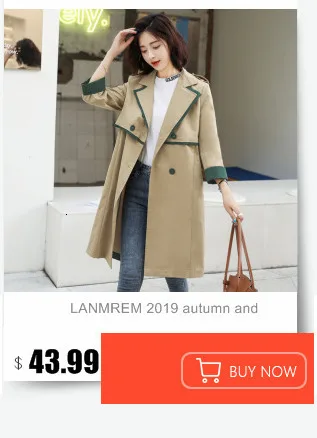 LANRMEM new autumn and winter fashion women turn-down collar full sleeves denim patchwork double breasted waist belts
