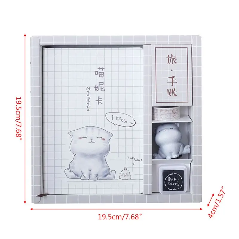 

Cute Cat Notebook Journal Daily Planner Notepad Memo Pad Kit Set Stationery School Supplies Travel