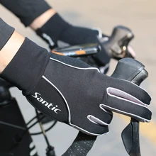 Мужские велосипедные перчатки Santic, полный палец, с сенсорной функцией, быстросохнущие, ветрозащитные, противоударные, для зимы, MTB, велосипедные перчатки K9M9134