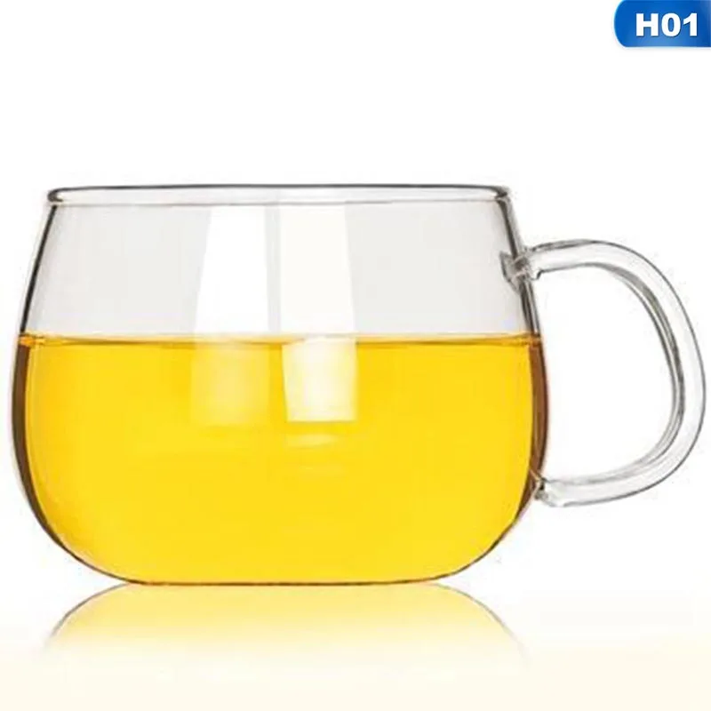 350ML 1 шт. офисная утолщенная стеклянная чайная чашка прозрачная чайная круглая чашка термостойкая Высокая боросиликатная стеклянная Цветочная чайная чашка - Цвет: 350ML