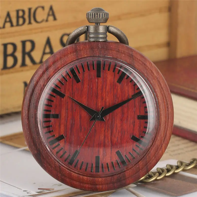 Retro Red Ebony Quartz Pocket Watch Lady Detachable Metal Rough Chain Men Pendant Watch relogio de 4