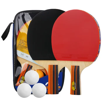 

2PCS/lot Table Tennis Bat Racket Double Face Pimples In Long Short Handle Ping Pong Paddle Racket Set With Bag 3 Balls