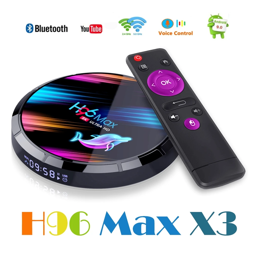 H96 MAX x3 Android 9,0 ТВ приставка S905x3 4 Гб ОЗУ 64 ГБ 32 ГБ H.265 медиаплеер 4K Google голосовой помощник Netflix Youtube ТВ приставка