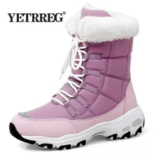 Botas de nieve de marca para mujer, botines cálidos de felpa de alta calidad, de media caña, con plataforma y cordones, impermeables