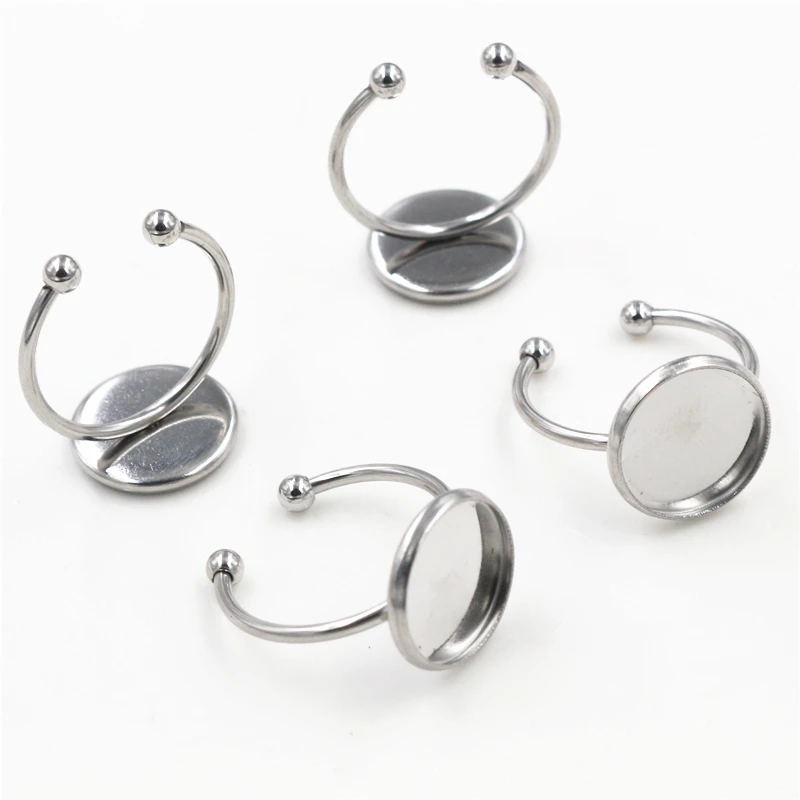 

12mm 10pcs/Lot No Fade Stainless Steel Adjustable Ring Settings Blank/Base,Fit 12mm Glass Cabochons,Buttons;Ring Bezels-J4-41