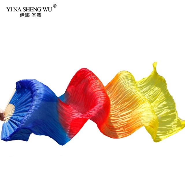 1 Piece Imitation Silk Colorful Belly Dance Fan Handmade Fan For Kids/Women Bellydance Long Fan Chinese Dance Fan Veil 22 Colors Color 14