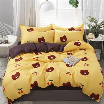 

2019 Cute Bear Cartoon Printing 3/4pcs Winter Bedding Set Duvet Cover Bed Flat Sheet Pillowcase Bedroom Supplies Dropshipping