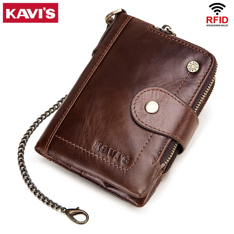 

KAVIS Genuine Leather Wallet Men Coin Purse Small Walet Portomonee PORTFOLIO Clamp for Money Bag Male Cuzdan Chain Card Holder