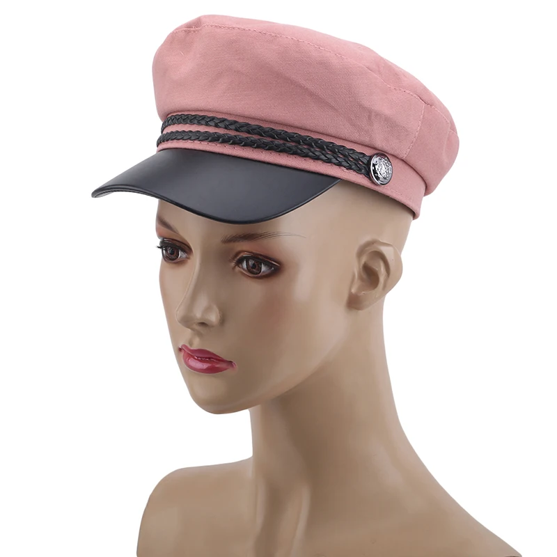 Модный женский берет, кожаная военная шляпа, моряк, черная Серая шапка s, шапка для женщин и мужчин, для путешествий, кадетские головные уборы Кепка Капитана, береты - Цвет: pink
