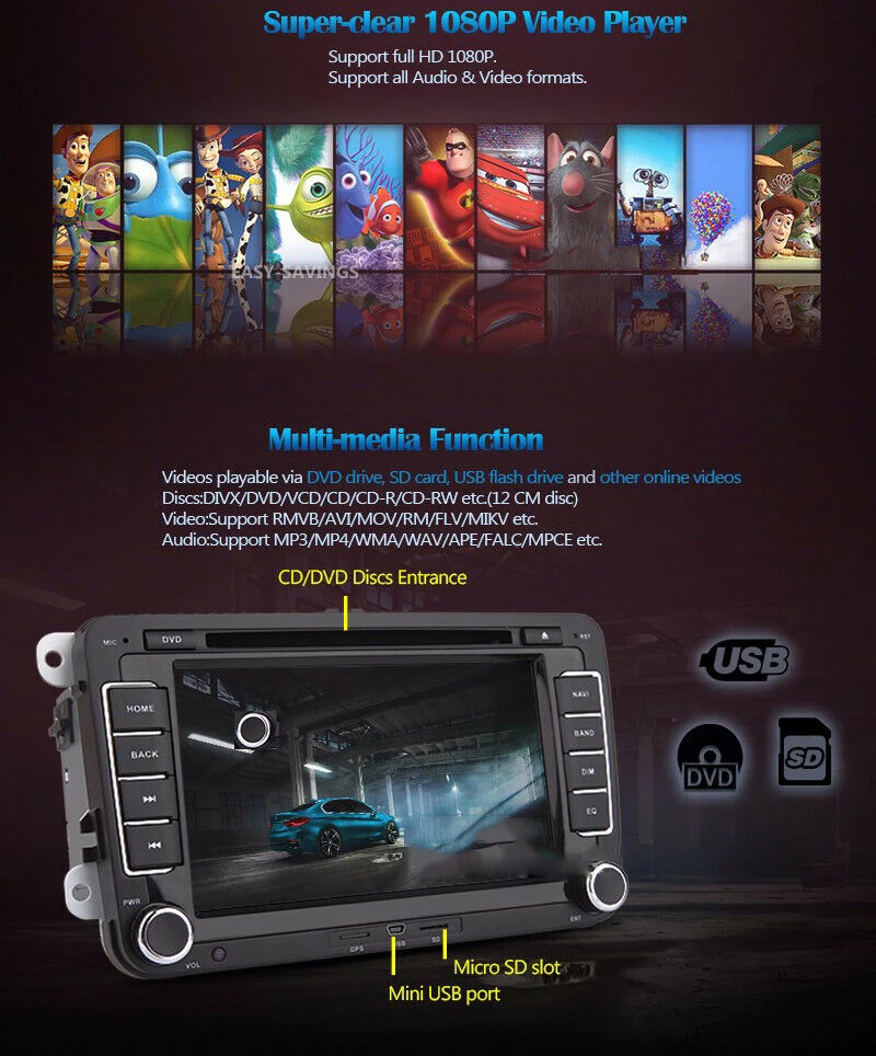 2 Din Android 9,1 Автомагнитола DVD Авторадио gps 7 ''автомобильный мультимедиа для VW/Volkswagen/Golf/Polo/Tiguan/Passat/b7/SEAT/leon/Skoda
