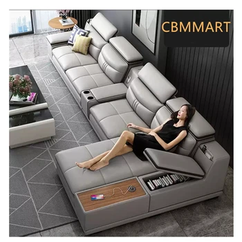 

Living room furniture leather sofa with coffee table speaker диван