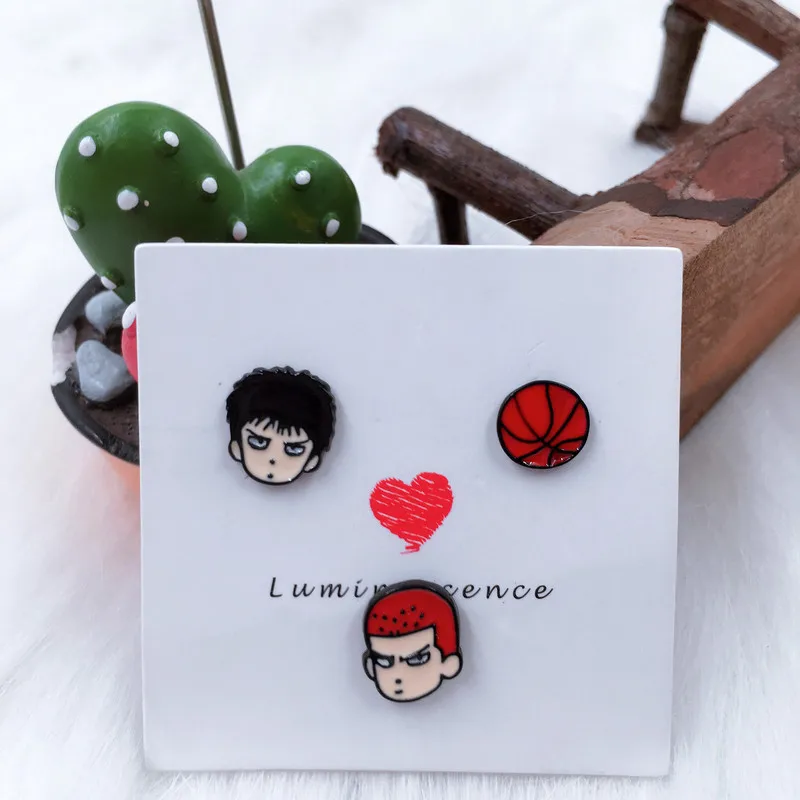 Серьги-гвоздики из аниме EUPNHY, 3 шт., Slam Dunk, серьги-гвоздики для женщин, для девочек, гипоаллергенные серьги, ювелирные изделия