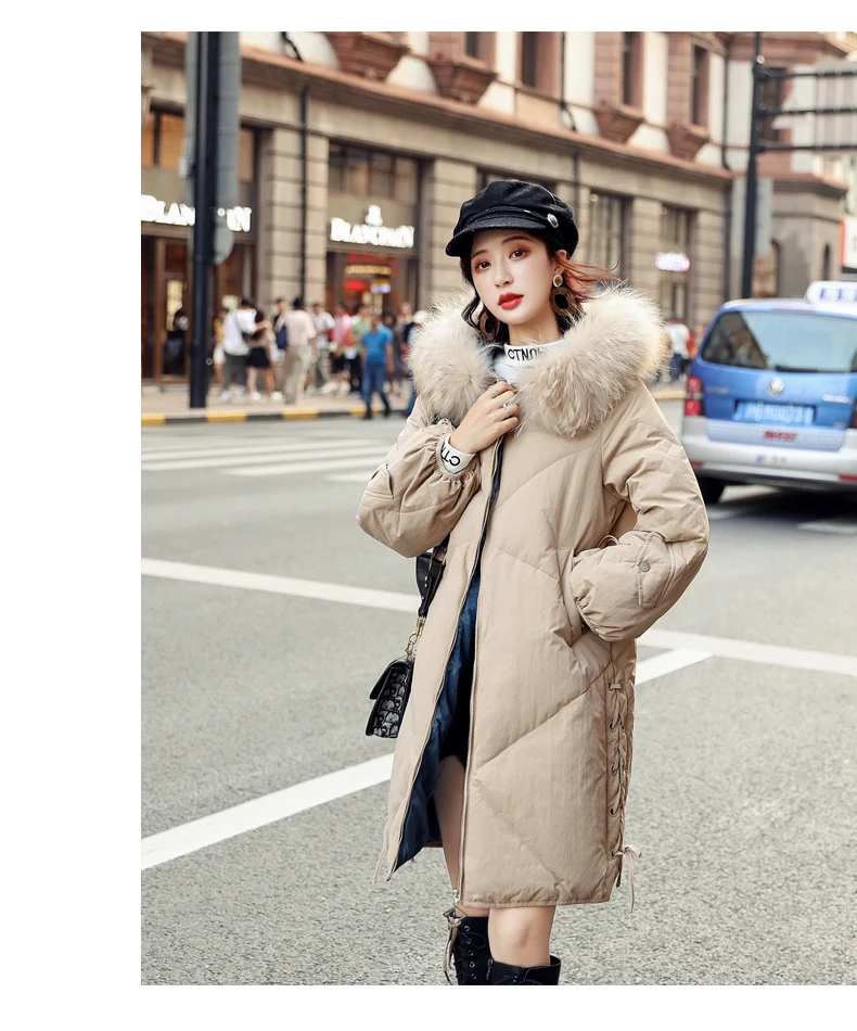 Fashion Down Coat Long Jacket New Winter Loose Parkas Female Overcoat Fur collar Hooded Warm Down Jacket Thick Tops WM154