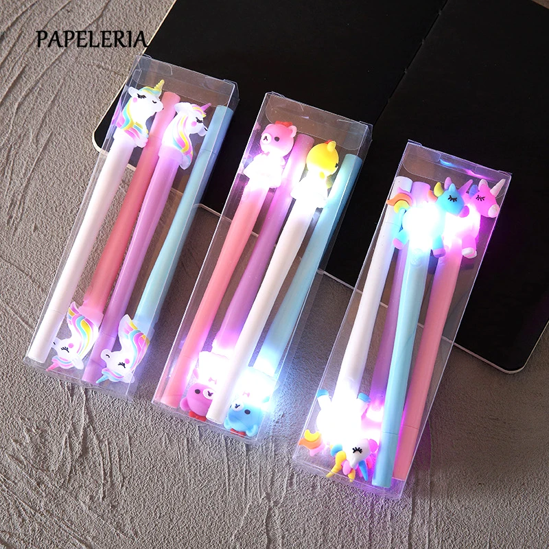

4pcs/lot Light Unicorn Gel Pen Set Kawaii Pony Bear Gel Pens Black Ink School Stationery Office Suppliers Cute Student Gift