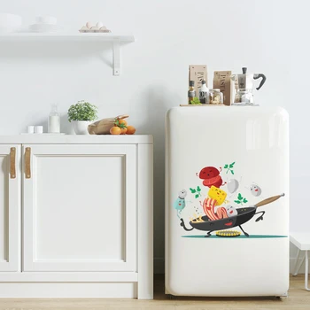 Cartoon pan creative wall stickers kitchen refrigerator cabinet waterproof pvc wall stickers removable decorative decals