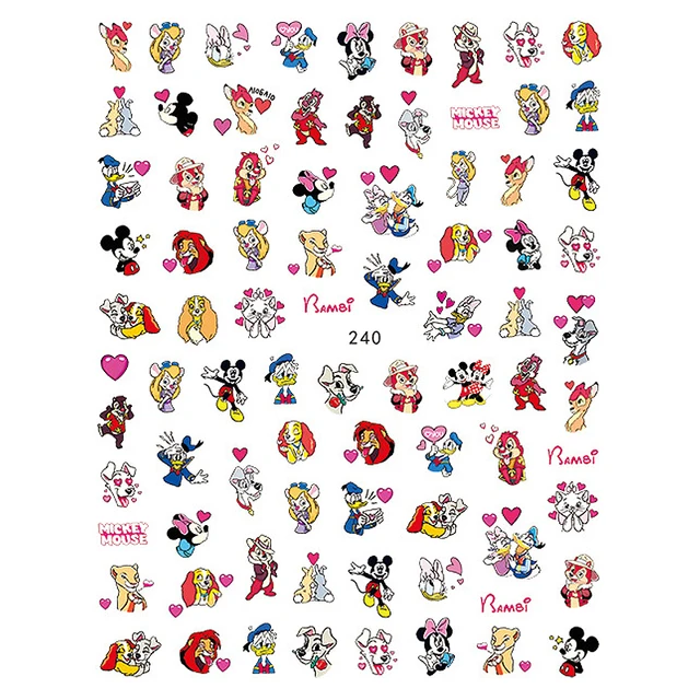 1PCS Disney Cartoon Anime Collection Star Design Nail Sticker Mickey Mouse Donald Duck Lion King Mermaid Stitch Nail Slider HC240
