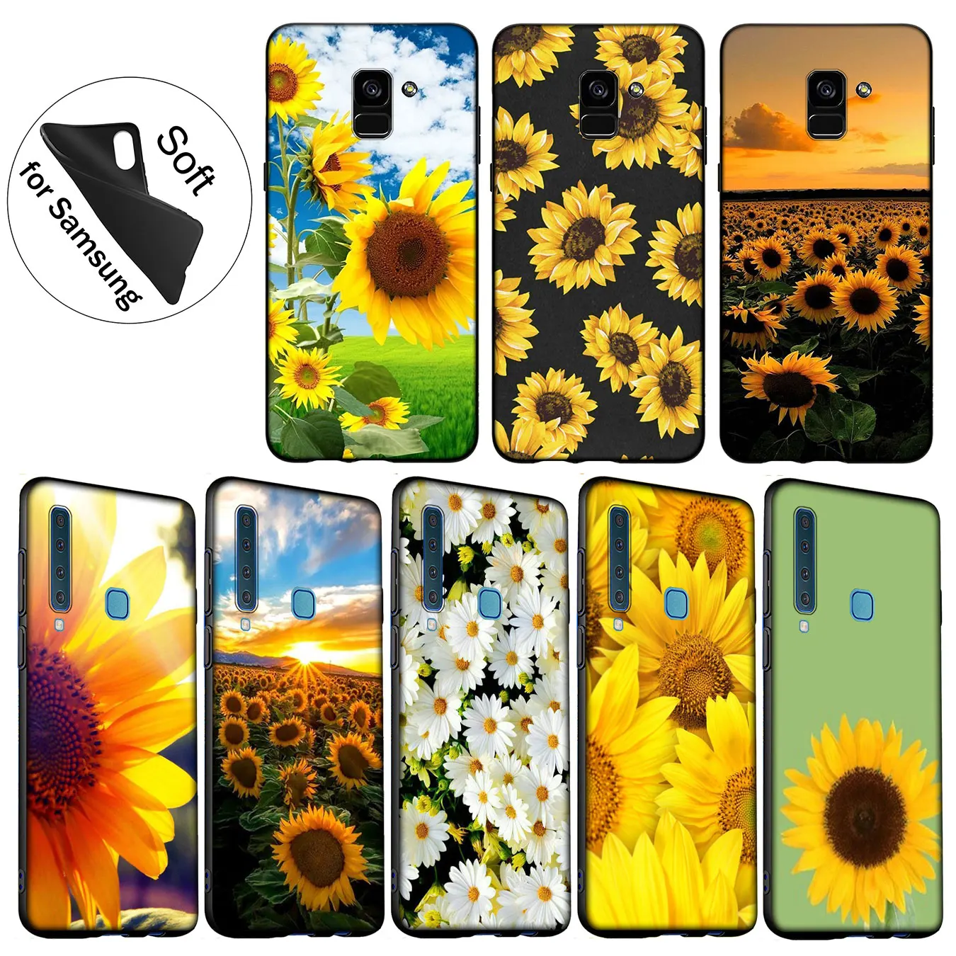 IYICAO Sunflower Flower Painted Cover Colourful Soft Case for Samsung Galaxy J8 J7 Duo J6 J4 Plus A2 Core Prime 2018 Black |
