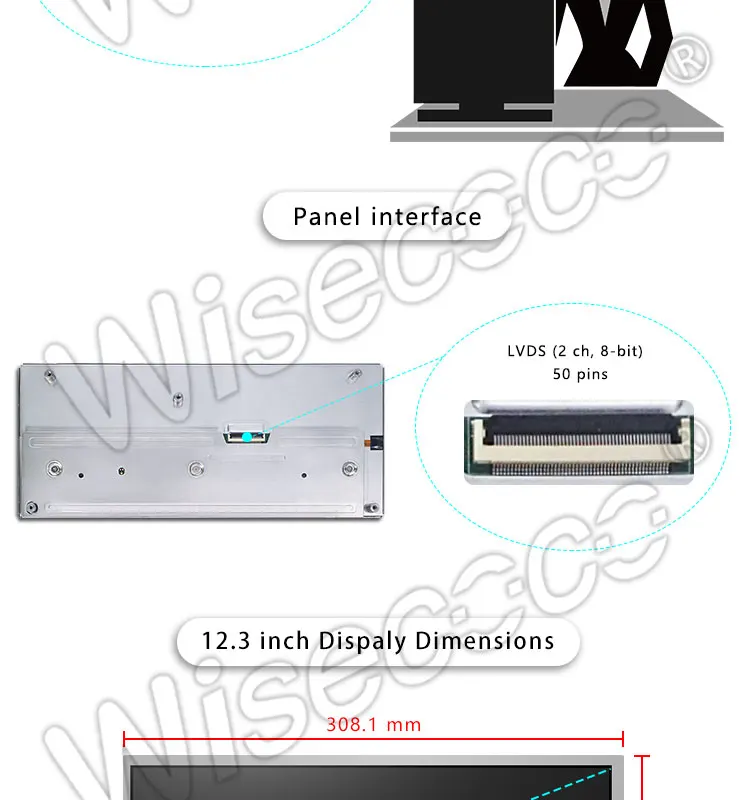 Wisecoco 12,3 дюймов растягивающаяся панель lcd HSD123KPW1-A30 1920*720 высокая яркость 1000 нит hdmi Плата водителя для автомобиля