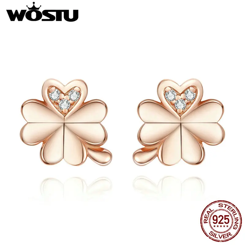 Женские сережки гвоздики WOSTU из 100% настоящего серебра с цветком клевера цирконом